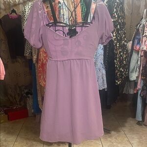 Rolla Coster Lilac Puff-Sleeve Square-Neck Mini Dress